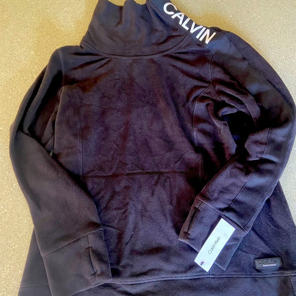 Calvin Klein Performance Women's Fleece Mock-Neck Sweatshirt Black-Large